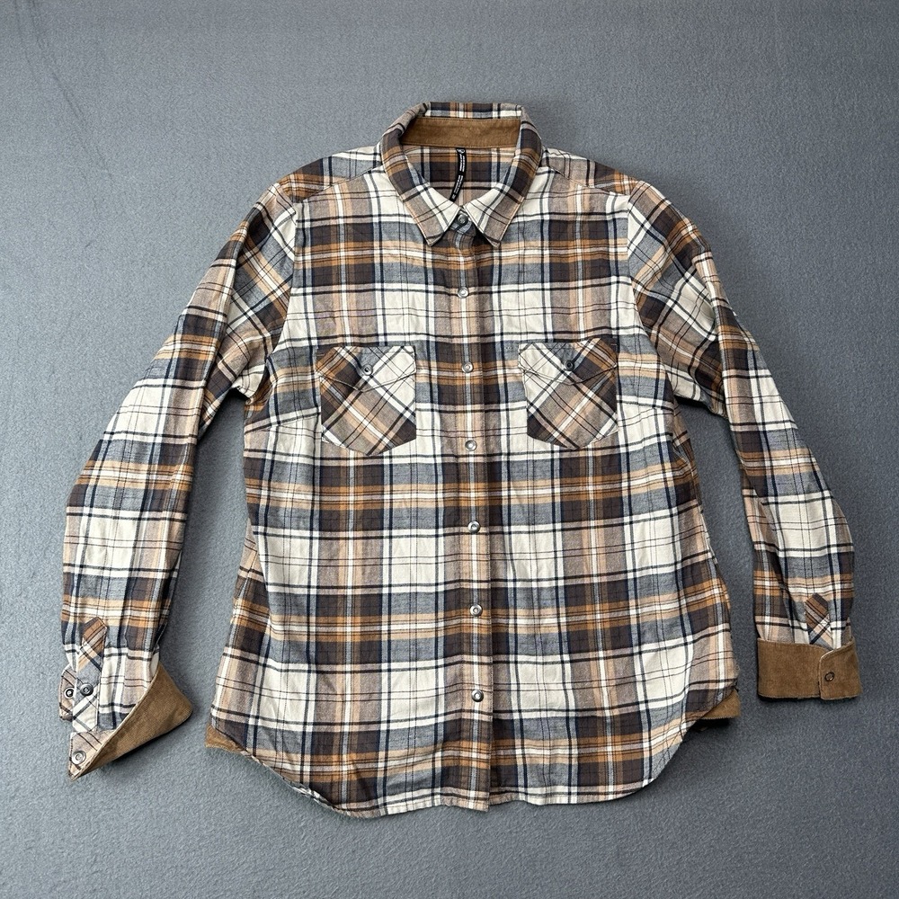 Kuhl Womens Brown Plaid Flannel Button Down Shirt Medium Cotton Tencel